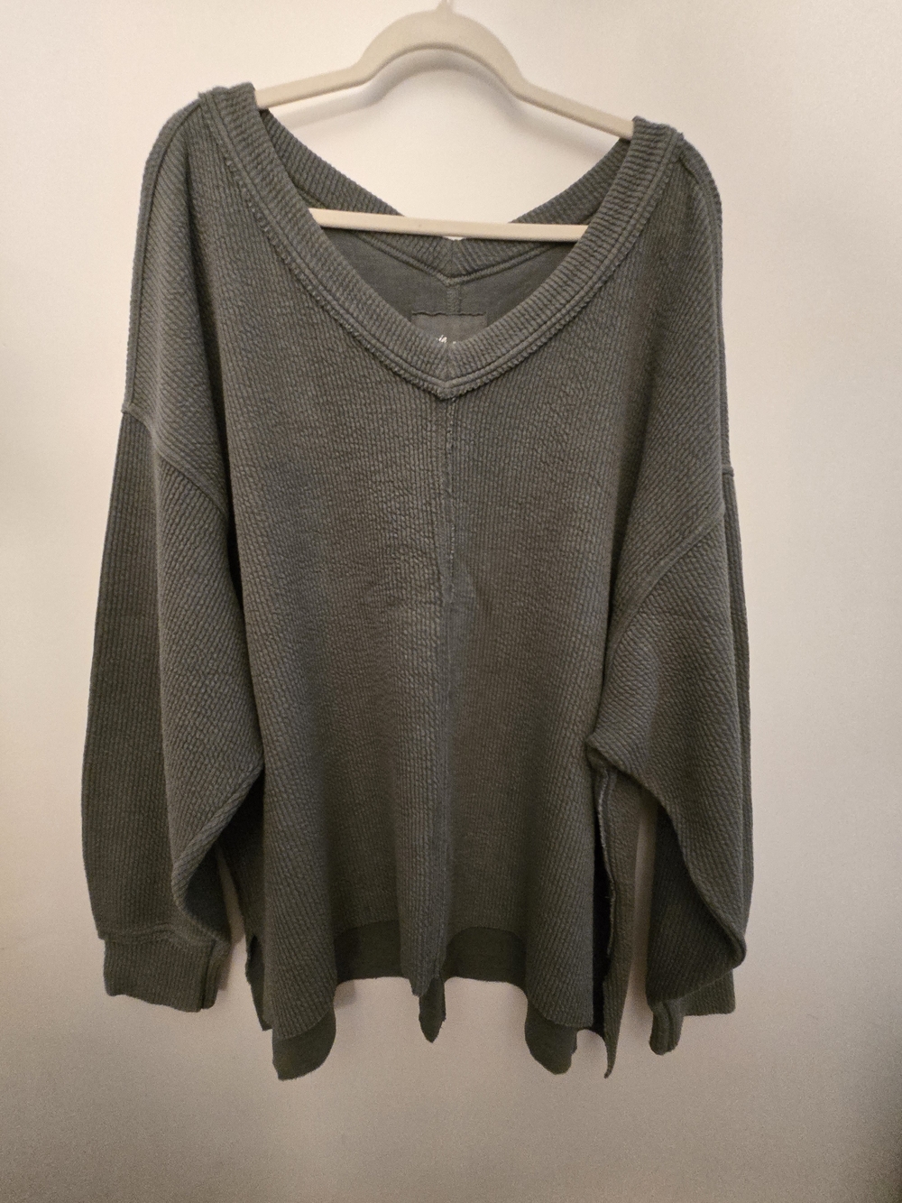 aerie Olive Green Oversized V-Neck Knit Sweater